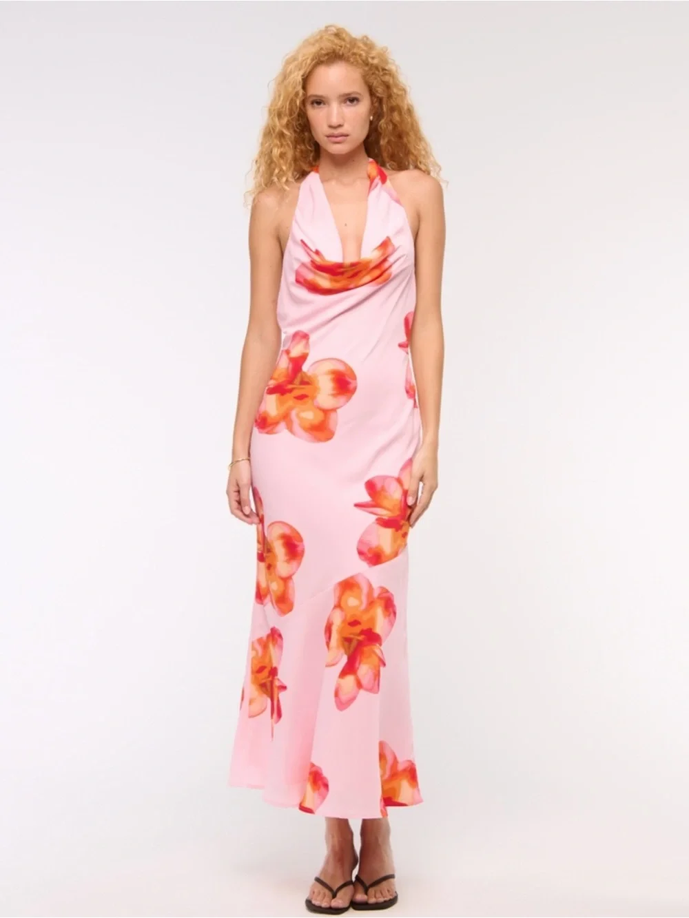 Abercrombie & Fitch Pink Halter Maxi Dress with Orange Floral Print